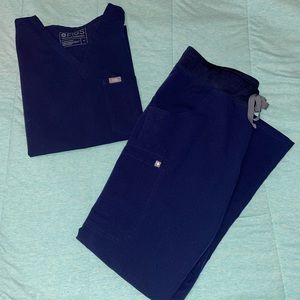 Navy Catarina 1 Pocket Figs Scrub Top and Kade Cargo Figs Bottoms